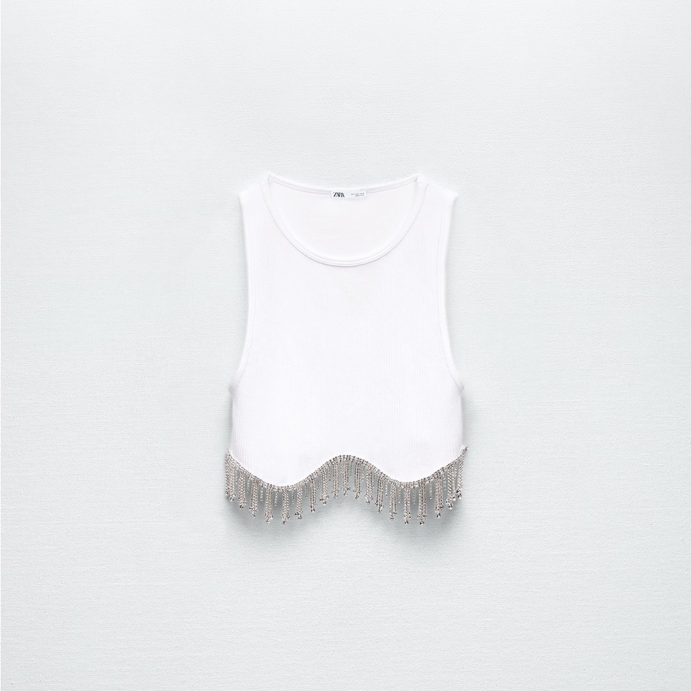 Zara Seamless Rhinestone Top White M-L
